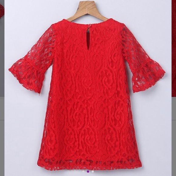 💕HP💕 Red Lace Bell-Sleeve Dress - Picture 2 of 5